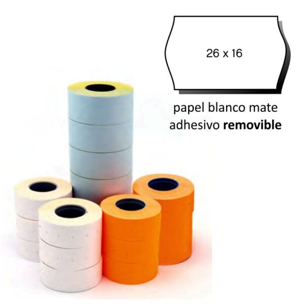 Etiquetas 26x16 blanco sinusoidal removible pack de 6 rollos