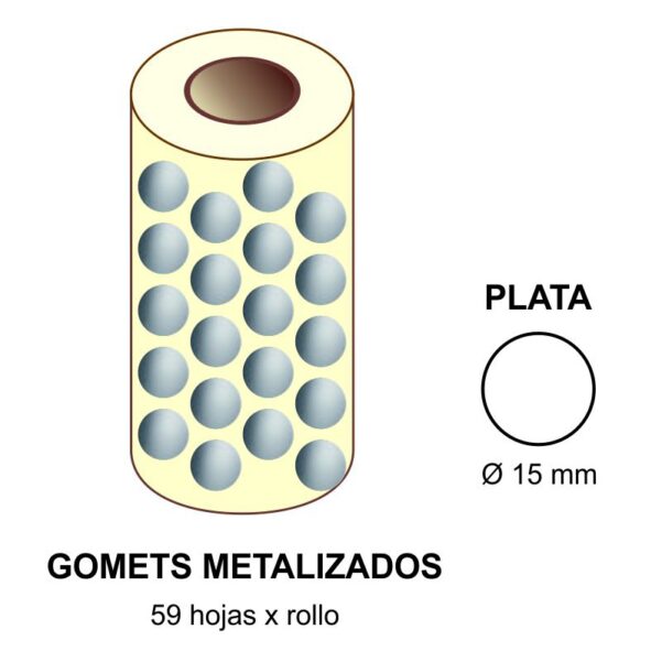GOMETS METALIZADOS EN ESTUCHE: plata - Ø 15 mm