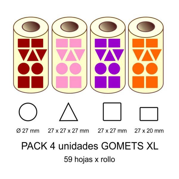 GOMETS GIGANTES XL EN PACK: marrón, rosa, lila y naranja