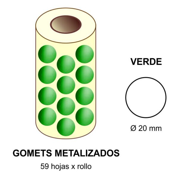 GOMETS METALIZADOS EN ESTUCHE: verde - Ø 20 mm