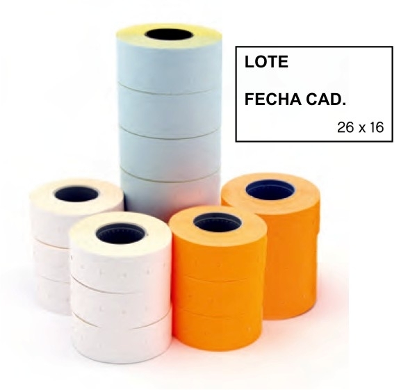 Etiq. 26x16 LOTE - FECHA CAD. blanco remov. Pack de 6 rollos