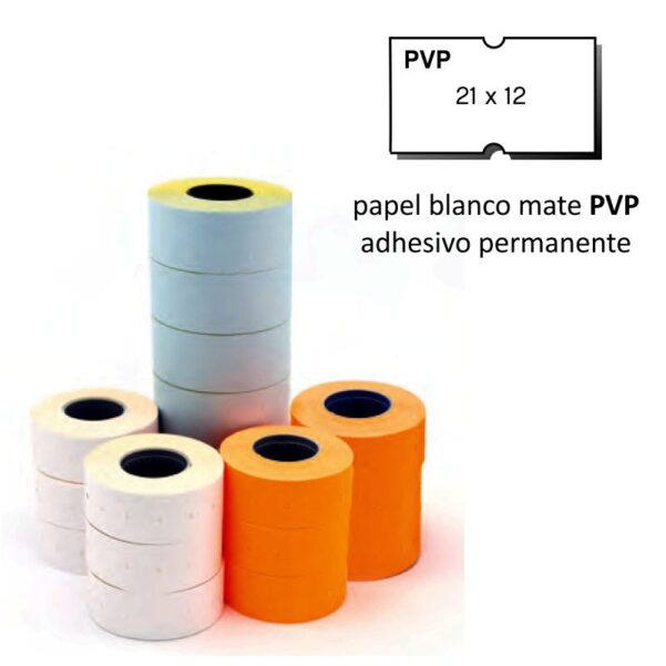 Etiquetas 21x12 P.V.P. blanco removible pack de 6 rollos
