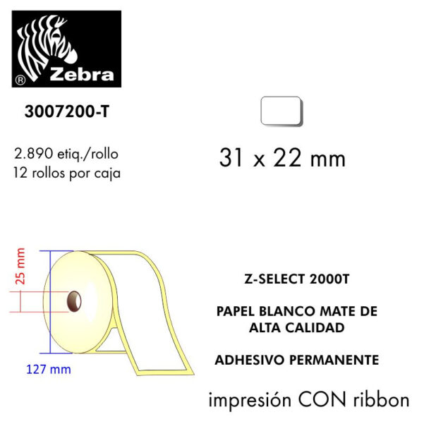 etiqueta rollo ZEBRA 3007200-T